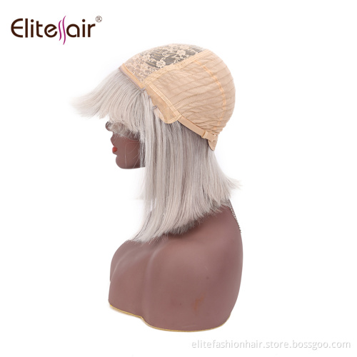 Straight Human Hair Wigs Machine Made None Lace Front Bob Wigs Short Straight T1B silver Bob Wigs with Bangs for Black Women
